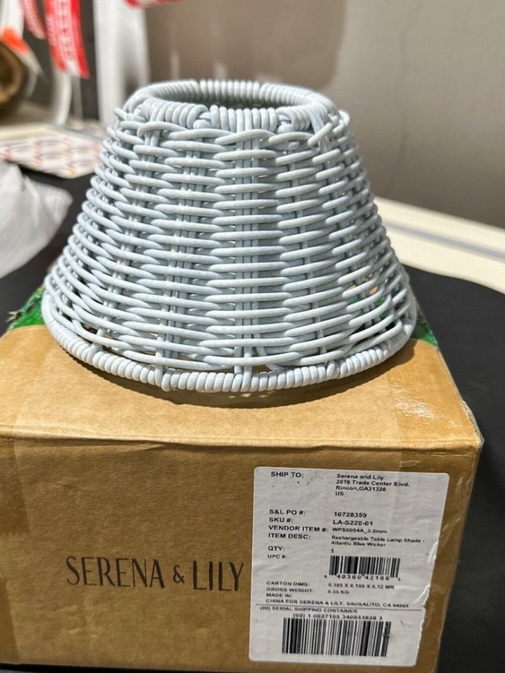 Serena & Lily Rechargeable All Weather  Wicker Table Lamp Shade-Atlantic Blue